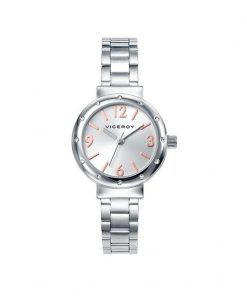 Reloj Reloj Viceroy 40880-05 analógico para niña. Brazalete  y caja fabricada en acero inoxidable. Esfera de color plata con índices color cobre. Sistema de cierre de la tapa, a presión. Resistente al agua 3 atm. 2 años de GARANTÍA OFICIAL. Ideal como regalo de comunión.