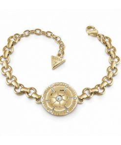 Pulsera Guess UBB28108-S para chica. Fabricada en acero inoxidable con baño de oro amarillo.
